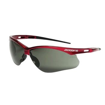 Jackson Safety 50016 Jackson SG Safety Glasses - Smoke Lens - Red Frame - Hardcoat Anti-Scratch - Outdoor